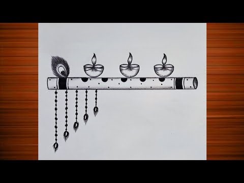 Diwali Drawing with Pencil sketch for beginners| Dipawali diya drawing| Easy Draw| Flute drawing