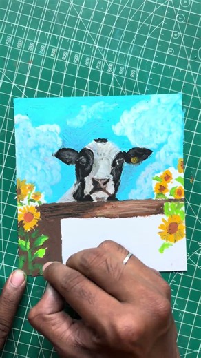 Painting a Cute Cow Peeking Over a Fence with Oil Pastels #OilPastel #Drawing #ArtShorts #Shorts