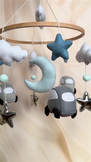 Felt Car Baby Mobile: Handmade Blue Nursery Transport Decor With Music Box & Crib Hanger, Gray Blue Boy Mobile - Etsy