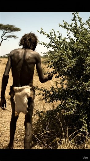 Primitive Hominid Collects Insects From Bush | Natural Survival Scene