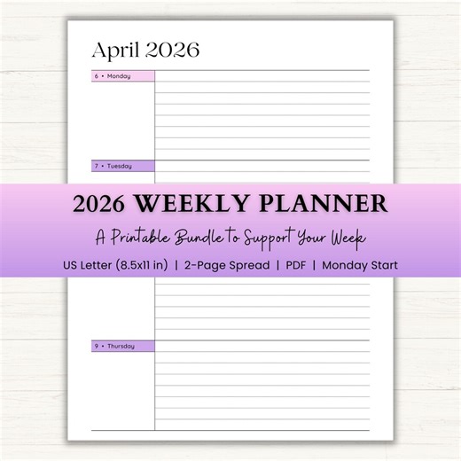2026 Weekly Planner Printable: Weekly Layout, ADHD Weekly Schedule, Habit & Routine Tracker (PDF, Monday Start) – Pink Purple - Etsy