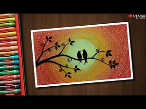 Easy Love Birds Drawing for beginners with Oil Pastels - step by step
