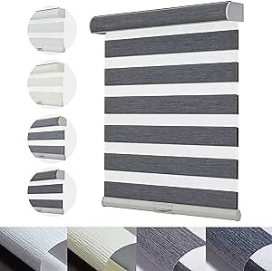 Persilux Cordless Zebra Blinds for Windows Shades with Jacquard Pattern Dual Layer Sheer Shades Light Filtering Day and Night Roller Shades for Home, Easy to Install (43" W x 64" H, Dark Grey)