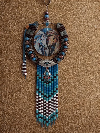 Native American War Pony Decor - Western Horseshoe Art With Beaded Fringe - Etsy