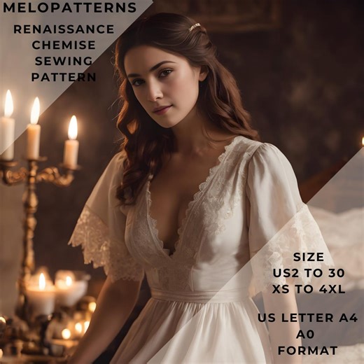 Renaissance Chemise Sewing Pattern,cottagecore Chemise,medieval Nightgown, US 2 to 30 and XS to 4xl,suitable A0- A4-US Letter Paper Format - Etsy Sweden