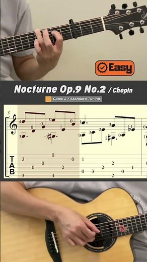 Nocturne Op.9 No.2 / Chopin (Easy Guitar) #guitartab #guitar #fingerstyleguitar #nocturne