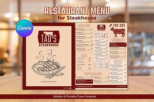 Restaurant Menu Template: Editable and Printable Canva Design for Steakhouse Menu - Etsy