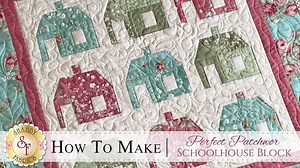We love these little schoolhouses all lined up! Click below to see the full tutorial and to get the kit for this Shabby Exclusive wall hanging! Full Tutorial: http://bit.ly/SchoolhouseQuiltBlockTutorial Wall Hanging Kit: http://bit.ly/PerfectPatchworkSchoolhouseKit | Shabby Fabrics