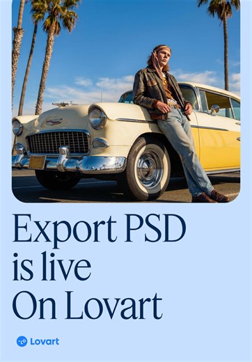 New feature on Lovart: Export to PSD 📂 → Multi-layer Export: Keep every element editable → Seamless Workflow: From Lovart prompt to Photoshop finish → Infinite Flexibility: Refine, mask, and polish with total control One click to export. Endless ways to edit. 🚀