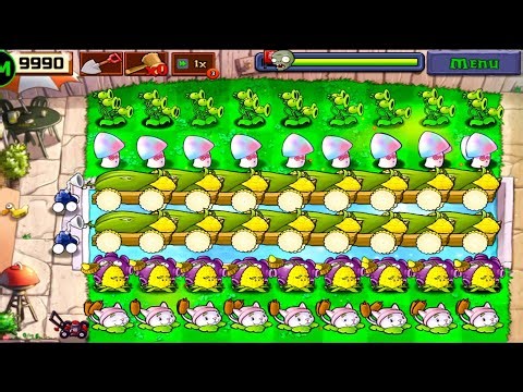 Plants Vs zombies Survival Pool Cob Cannon+Threepeater+Cattail+Gloom Shroom Vs All Zombies Gameplay