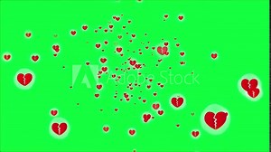 Broken heart animation slowly floats on a green screen. broken heart floats on chroma key background. Used at Valentine's Day festival.