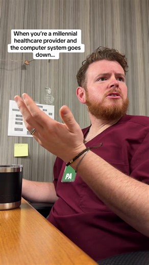 As much as we probably hate to admit it- when the computer and therefore the EMR (electronic medical record) goes down…..the world might as well be ending. Unfortunately, patients bodies don’t just “pause” until the system reboots. #pa #np #doctor #healthcare #millenial