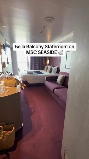 Check out a Bella Balcony stateroom on the MSC Seaside!🛏️🛳️ We love how modern the room looks and how comfy the beds are! The shower is also super nice and has amazing water pressure. See my video of the interior room for a look at the bathroom. I forgot to grab a video of the closet but there is plenty of storage with drawers and hangers. #noshipsgiven #cruise #cruiseship #msccruise #mscseaside #cruisesideoftiktok #cruisetok #travel #cruisevacation #vacation #balconyroom #mscroomtour #statero