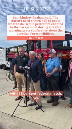 185K views · 3.9K reactions | Sen. Lindsey Graham said, "he doesn't need a town hall to know what to do" while protestors chanted in the background during a Friday morning press conference about the Carolina Forest wildfires. #southcarolina #carolinaforestfires #lindseygraham | The Sun News | Facebook