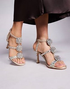 Azalea Wang Bestella embellished caged high heels in silver | ASOS