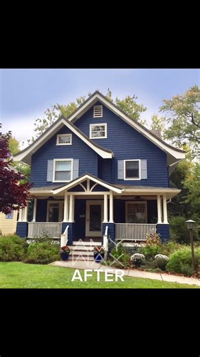 Amy Wax - Color Expert & Fine Artist on Instagram: "Long before navy blue was a trend, I created this color palette giving this home a stunning curb appeal (a leap from what we started with!) At the time there were no homes in similar colors nearby and it stood out beautifully. Now there are 8 homes in a similar dark blue including the one right next door! Look closely and you’ll see that this home (with layered colors over a creamy white trim) is not a navy with stark white trim, it’s much bett