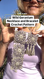 🌸 Wild Geranium Necklace & Bracelet Crochet Pattern 🌸 Linked in profile – head to the Jewelry page! I’ll admit it—I’m not a big jewelry wearer. I love making it, admiring it, even window shopping… but when it comes to actually wearing it, I feel like I’ve suddenly acquired a few extra pieces rattling around. This morning, I put on this set to take photos and videos, and my husband made me promise to wear my crochet jewelry more often. He was so proud! After my photo shoot, I had to report back