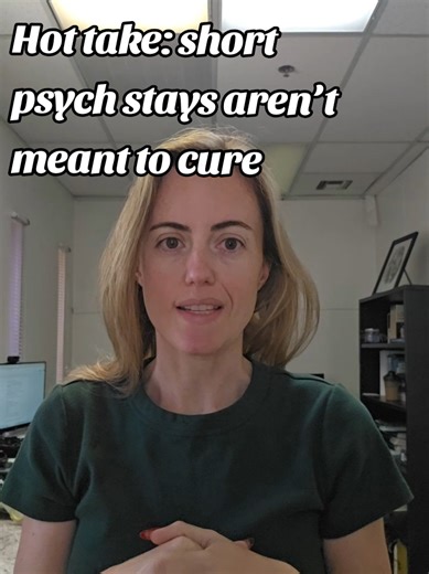 Hot take from inpatient psychiatry. A 3–5 day psychiatric hospitalization is not designed to cure someone. It’s designed to stabilize acute risk. Adjust medications. Create a treatment plan. And connect patients back to outpatient care. Expecting inpatient psychiatry to fix chronic mental illness in a few days isn’t realistic. #inpatientpsych #psychnp #pmhnp