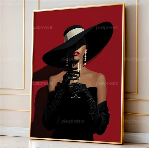 Elegant African American Woman Art, Minimal Glam Fashion Illustration, Red Modern Wall Art Digital Print - Etsy