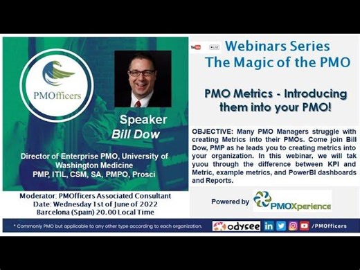PMO Metrics - Introducing them into your PMO!. Webinars Series the Magic of the PMO | PMOXperience