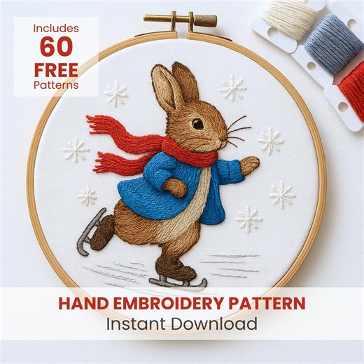 Snowy Peter Rabbit Hand Embroidery Pattern, PDF Pattern, Christmas Gift Idea, 6 Sizes - Etsy