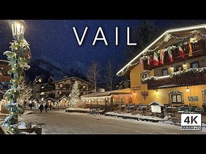 VAIL Colorado - Snowy Evening in Christmas Decorated Millionaires Town - 4K Walking Tour