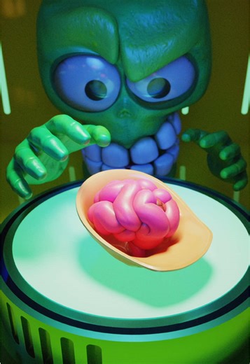 The Green loves brains 🧠💀 Tales from the Skull 3D animation. And it's so easy to get them from Workers! 🧑‍🔬😈 #3d #3danimation #animation #monster #skull #horror