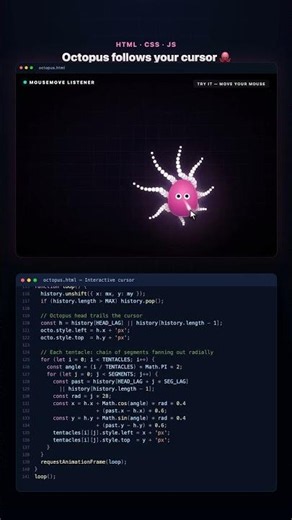 Octopus Follows Your Cursor 🐙 HTML CSS JS #Shorts