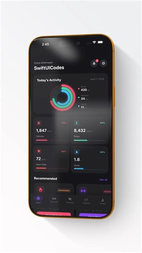 SwiftUI FitPulse — Premium Fitness & Wellness App Template #swiftui #shorts #fitness #temple