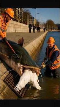 “Giant Catfish ATTACKS Swan — Workers’ Shocking Rescue Caught on Camera!” #wildlife #catfish