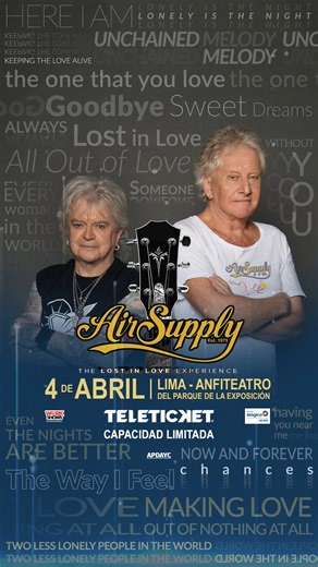 Air Supply tiene muchas canciones que nos encantan 🎵🎶 y que queremos poder cantar este 4 de abril en el Anfiteatro del Parque de la Exposición🎙️. ¿Tu canción favorita se encuentra en esta lista? 🤔 Cuéntanos cuál es la que te trae recuerdos, te leemos 👀. #AirSupply #AirSupplyenLima #AirSupplyTour #WorkShows | Work Shows