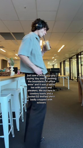 Pushing the Boundaries of Office Wear with Cowboy Boots and Thrifted Shirts