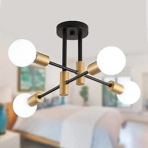 Black and Gold Modern Sputnik Chandelier Ceiling Light Fixtures,4-Lights Mid Century Industrial Metal Semi Flush Mount Ceiling Lights for Bedroom Kitchen Hallway Entryway Office UL Listed