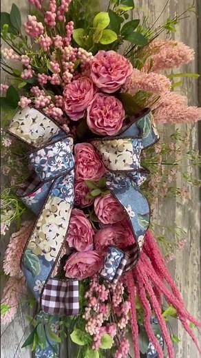 How to Make a Large Pink Floral Door Swag #diy #tutorial #homedecor