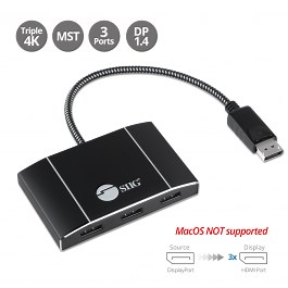 8K 1x3 DisplayPort 1.4 to DisplayPort MST Hub Splitter