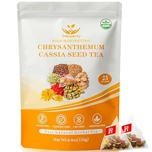 Chrysanthemum Cassia Seed Tea - 25 Tea Bags, 5g Each - Herbal Tea Blend with Goji Berries, Burdock Root, Honeysuckle, and Osmanthus - Promotes Well-Being and Healthy Living