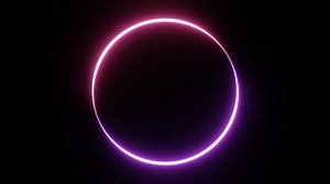 Seamless looping round circle picture frame with two tone neon color shade motion graphic on isolated black background. Purpl and pink light moving for overlay element
