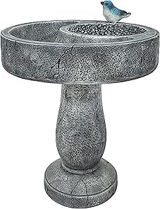 Sunnydaze Resin Bird Bath with Feeder Compartment - Traditional Pedestal Bird Bath - 27" H - Gray