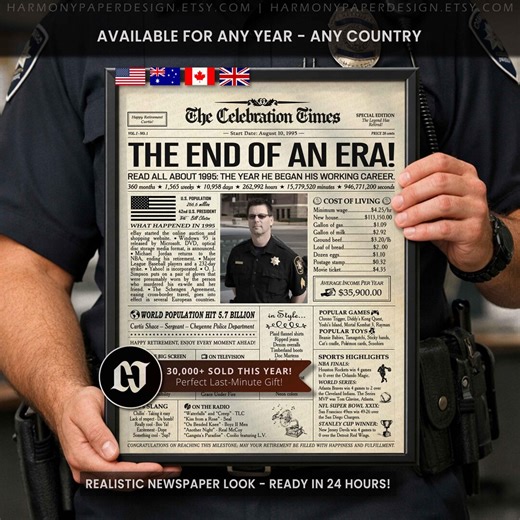 Police Retirement Gift: Personalized Newspaper Poster Gift, Police Retirement Party Sign, Retirement Card, Retirement Gift for Men or Women - Etsy