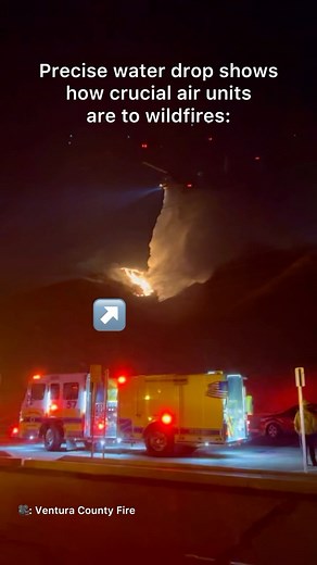 Tony Cabrera on Instagram: "The air drops are amazing. I’ve never seen one so precise. This video is from @venturacountyfire showing one of their air units putting out a whole line of flames at the Kenneth Fire. They say these water drops make all the difference and are game changers when it comes to fires. But as we’ve seen this week, sometimes conditions prevent them from getting in the air. #westhills #losangeles #firefighters"