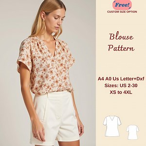 V Neck Top Sewing Pattern, Women Sewing Pattern, Blouse Pattern, V Neck Tshirt Sewing Pattern, Easy Sewing Pattern, US 2 to 30, XS-4XL - Etsy