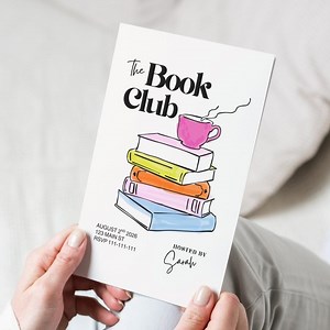 Book Club Invitation Template, Trendy Hand Drawn Party Invite, Digital Download, Two Colourful Designs - Etsy