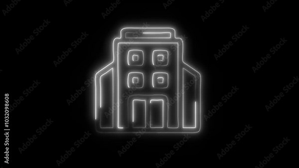 Glowing Office Building Icon in HD Video Neon Animation – Business and Architecture Symbol on Black Background