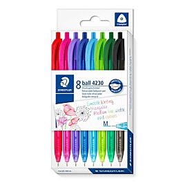 STAEDTLER Retractable Ballpoint Pens 8 Pack - Assorted Colours, Triangular Barrel