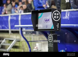 The VAR (Video Assistant Referee) Spain. Its objective is to help the main referee to avoid serious errors during the soccer match Stock Photo - Alamy