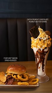 Crunch meets crave-worthy! The Funyuns® Bacon Smash Burger and Cap’n Crunch® Chocolate Peanut Butter Shake are here for a limited time—only at Wisconsin Brew Pub inside Kalahari. | Kalahari Resorts - Wisconsin Dells