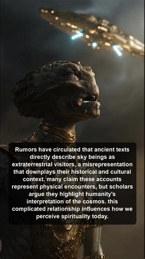 Explore how ancient accounts of sky beings intertwine with spirituality, revealing humanity's complex interpretations of the cosmos and challenging the alleged extraterrestrial narratives found in historical texts. | Time’s Forgotten Secrets