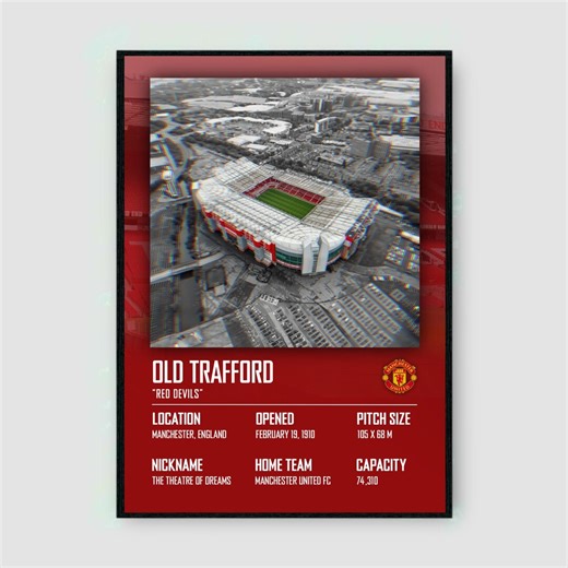 Old Trafford - Manchester United – Football Artistic Wall Artwork Decal Framed A3/A4 - Etsy