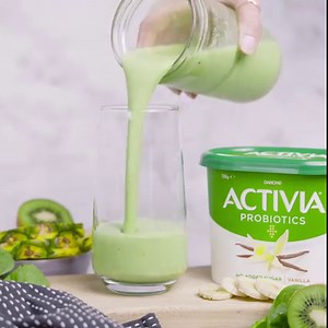 6.9K views | 28 Day Gut Challenge Tip #1: Activate your smoothie with Activia  A green smoothie is a great way to get your daily dose of gut health for the 28 Day Gut Challenge. Peep the recipe for our Pineapple Spinach Green Smoothie below: 1 Banana 1 Kiwi 1 cup Pineapple, frozen 2 cups Spinach 2 cups of Activia 1 tbsp Chia seeds Will you try this during your challenge? 珞 #Activia28DayGutChallenge #GetYourGutIntoGear #Activiaprobiotics | Activia | Facebook