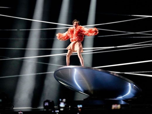 Switzerland’s Nemo balances on metal disc during Eurovision performance
